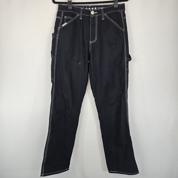 Five Star General Black Wide Leg 100% Cotton Mid Rise Carpenter Jeans 5 / 27 - Picture 3 of 16